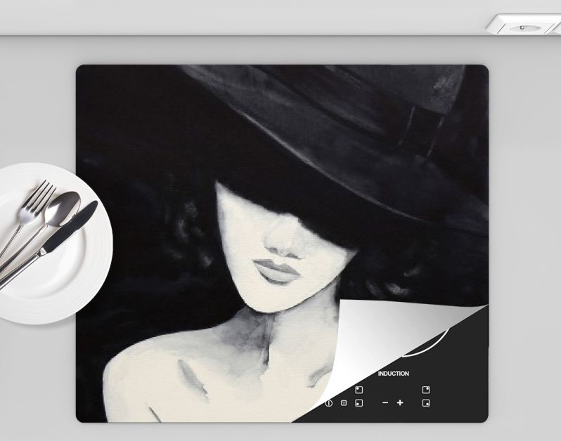 Sensueel vrouwelijk aquarel portret met grote hoed