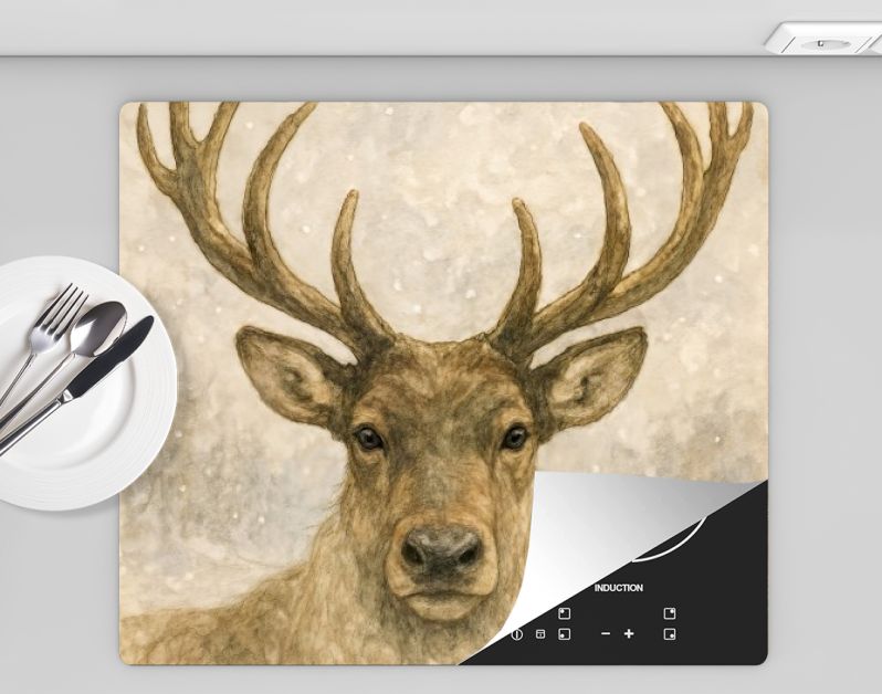 Edelhert met imposant gewei in de sneeuw