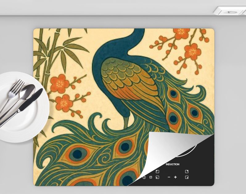 Japanse pauw met bamboe en bloesem in ukiyo-e stijl