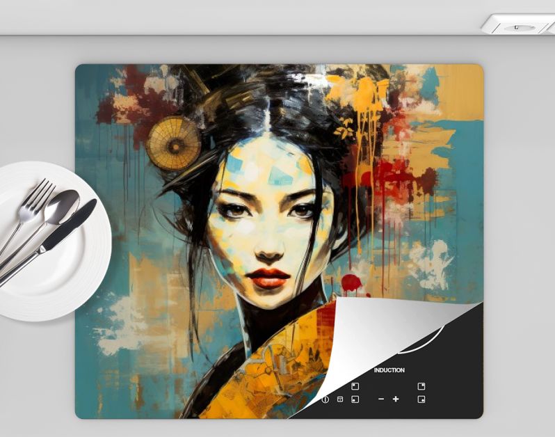 Geisha grace vintage elegance in steel blue and warm ocher