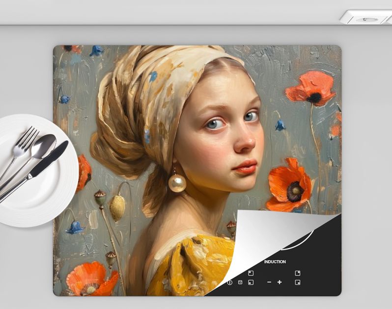 Meisje met parel en bloemen