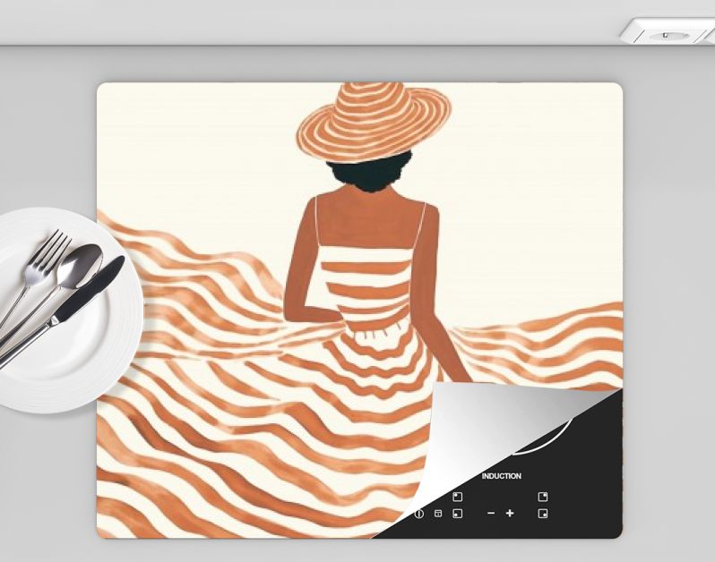 Oranje Dromen Meisje met Hoed in Golvende Lijnen en Romantiek