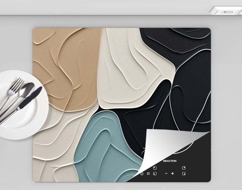 Golvende Harmonieën Minimalistische Abstracties in Beige en Teal