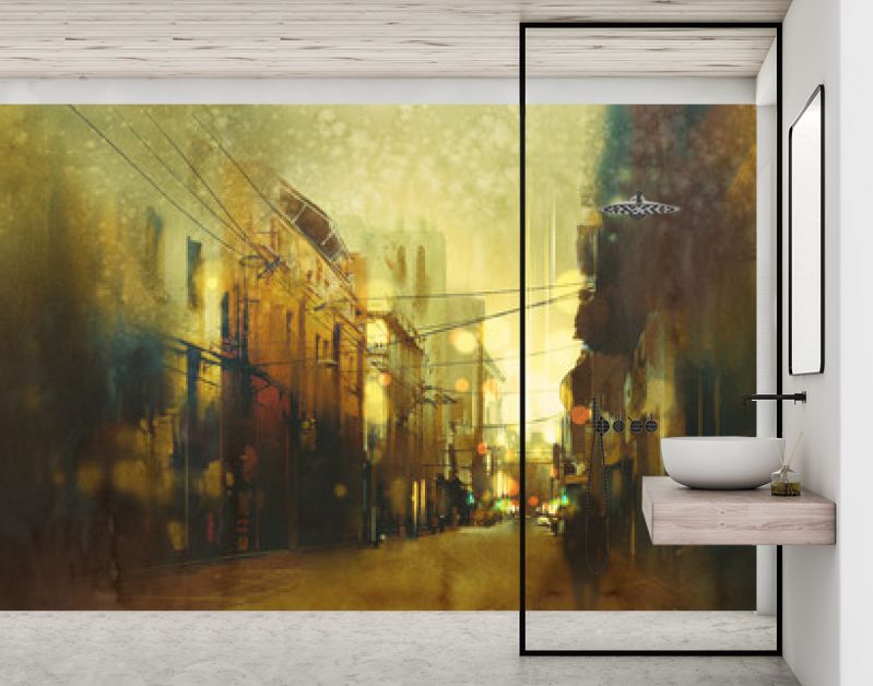 stadsstraat, illustratie schilderij met vintage stijl