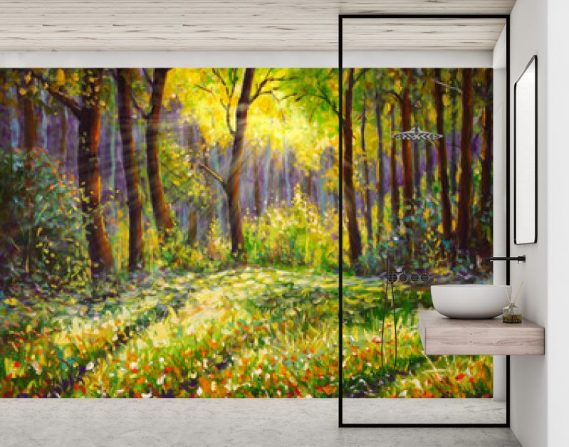 Olieverfschilderij op canvas modern impressionisme Zonnig boslandschap