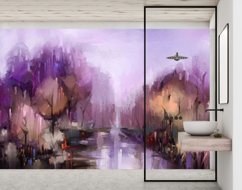 Olieverf schilderij kleurrijke herfst bomen. Vintage verfkleurenafbeelding van landschap, bos met geel, rood blad en meer. Herfst, herfst seizoen natuur achtergrond. Met de hand geschilderd impressionistisch, buitenlandschap