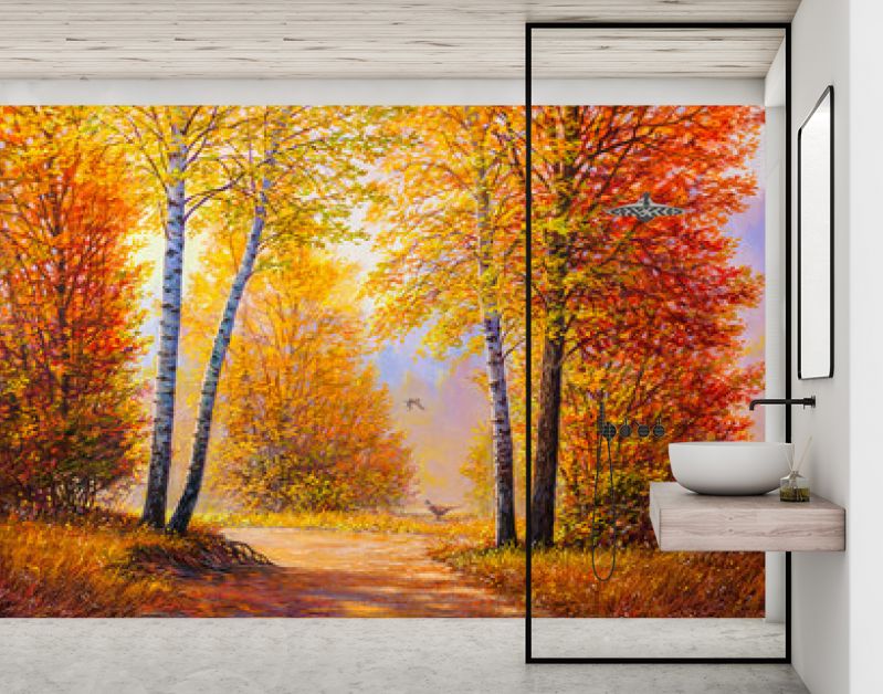 Fazanten in het herfstbos. Landschap met olieverfschilderij.