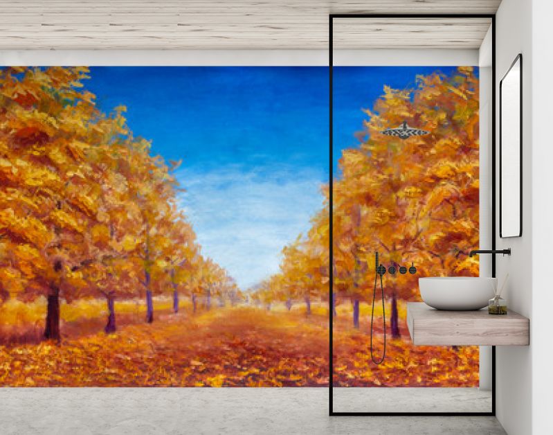 Herfst Olieverfschilderij landschap - kleurrijk herfstbos steegje park