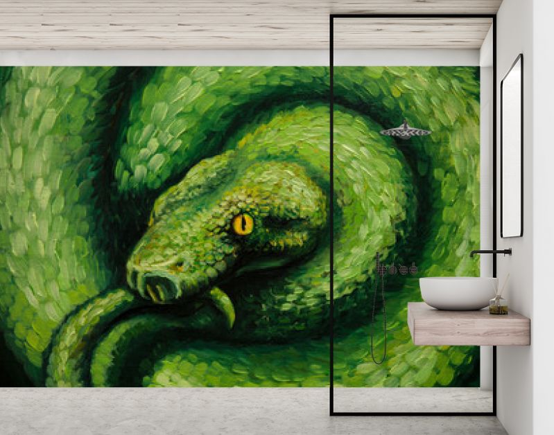 Olieverfschilderij, slang, handgemaakt