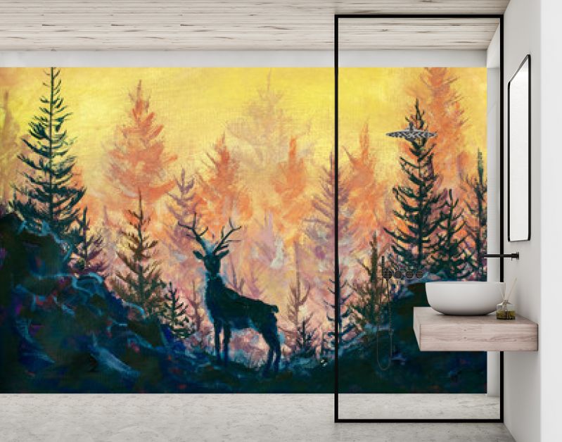 Herten en bos kunst schilderij illustratie dier landschap kunstwerk