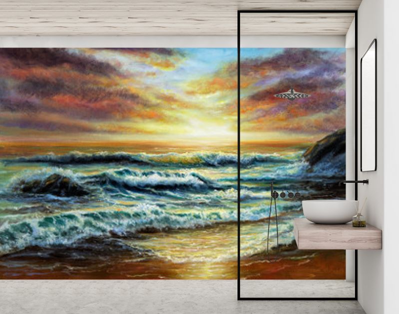 Zonsondergang boven de oceaankust