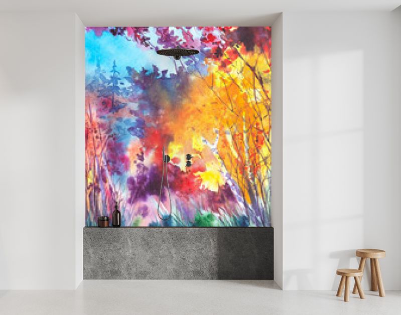 Waterverfillustratie van een prachtig helder herfstboslandschap