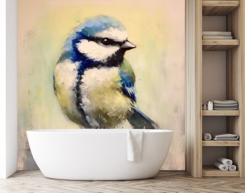 Realistische Sereniteit De Vogel in Blauw en Geel