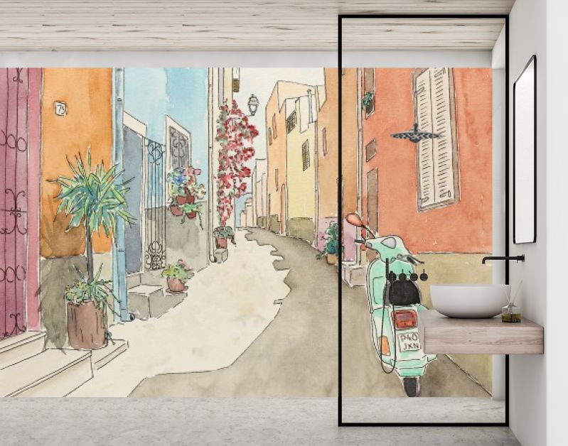 Groene scooter in smalle mediterrane straat