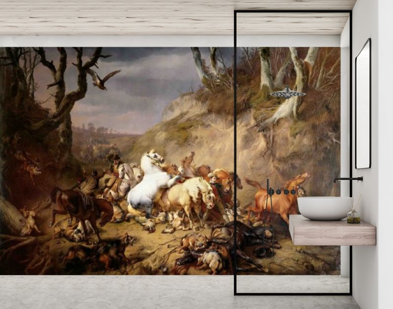 Hongerige wolven overvallen een groep ruiters, Eugène Verboeckhoven, 1836