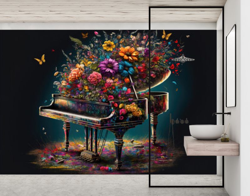 een fantasiebloempianoillustratie, abstracte moderne kunst, generatieve ai-technologie