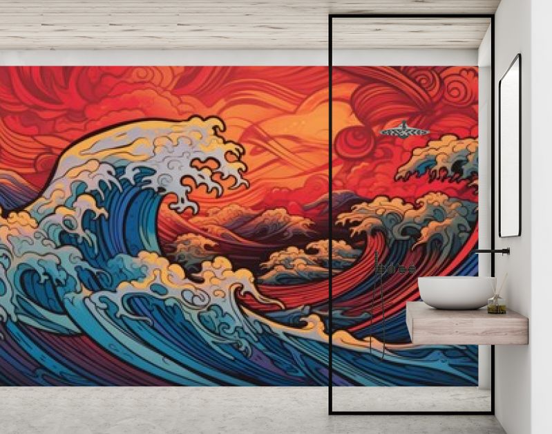 Surf golf achtergrond. Kleurrijke illustratie van een zeegolf met golven, generatieve Ai