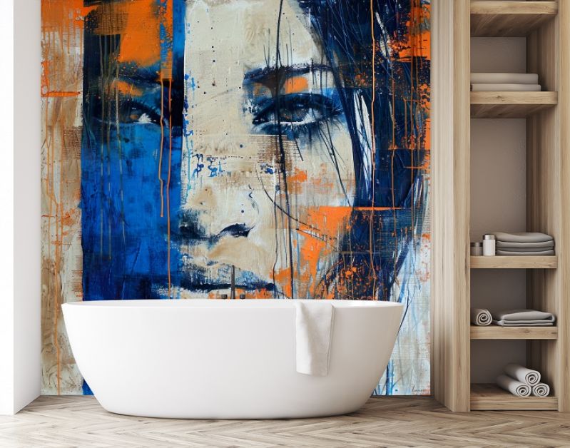 Bold echoes vintage portrait in blues and orange