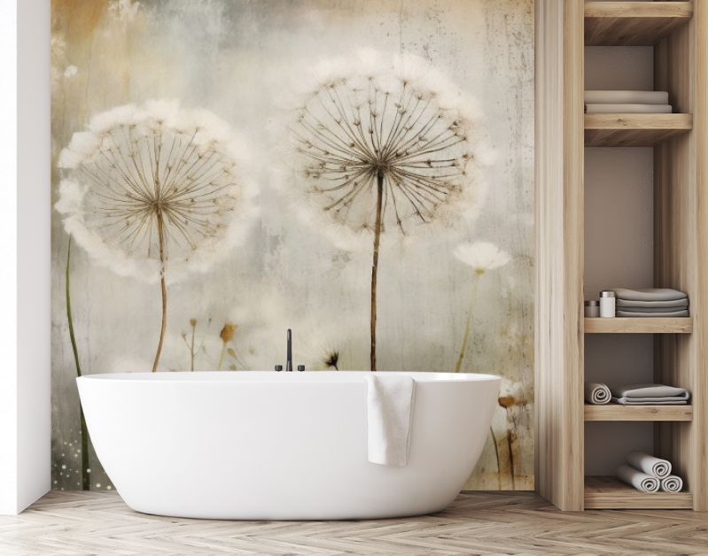 White dandelion blowing in the breeze