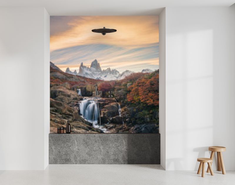 Beautiful mountains and waterfalls, stunning sceneries, popular tourist attractions. The location is in the Glacier National Park, Argentina.