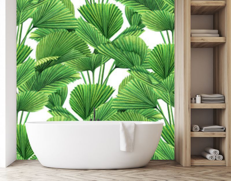 Watercolor painting coconut,palm leaf,green leaves seamless pattern background.Watercolor hand drawn illustration tropical exotic leaf prints for wallpaper,textile Hawaii aloha jungle style pattern.