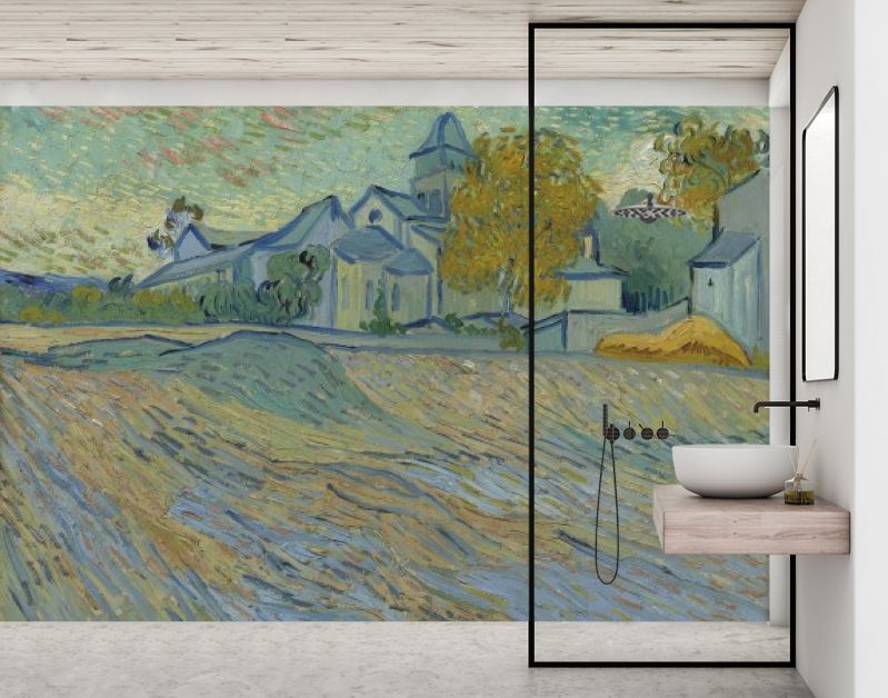 Uitzicht op het gesticht en de kapel van Saint-Rémy