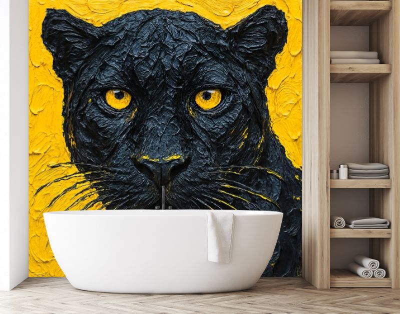 Close-up van zwarte panter in krachtig zwart-geel contrast