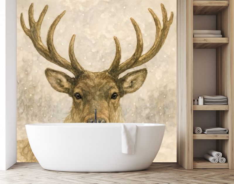 Edelhert met imposant gewei in de sneeuw