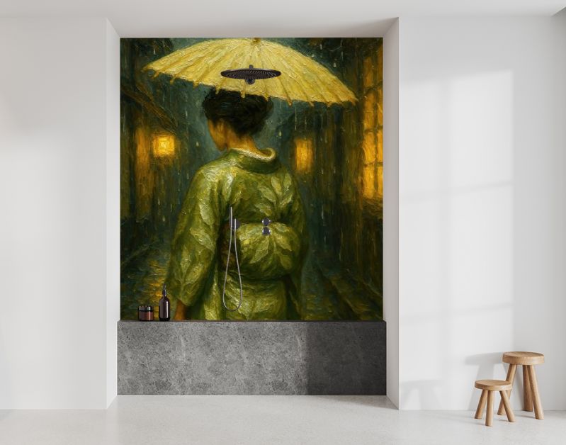 Japanse geisha met paraplu in de avond