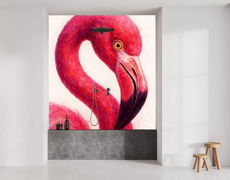 Close-up van roze flamingo met gebogen hals