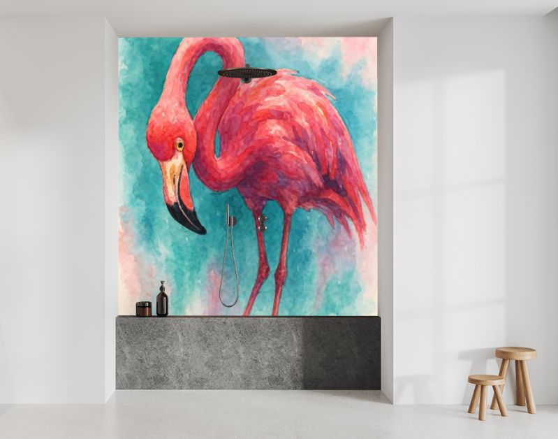Tropische roze flamingo in felle aquarelkleuren