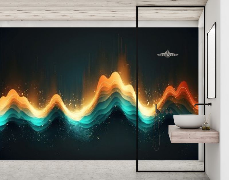 Abstracte beweging geluidsgolf achtergrond met golvende lijnen. Moderne modieuze gloed dynamische illustratie, minimaal kleurrijk op donkere achtergrond. Digitaal pulsgeluidsritmebehang