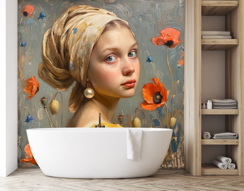 Meisje met parel en bloemen