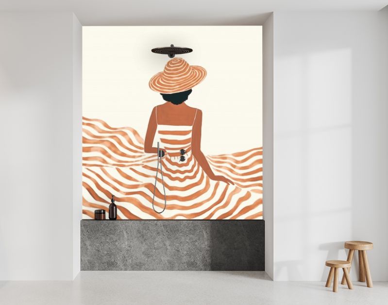 Oranje Dromen Meisje met Hoed in Golvende Lijnen en Romantiek