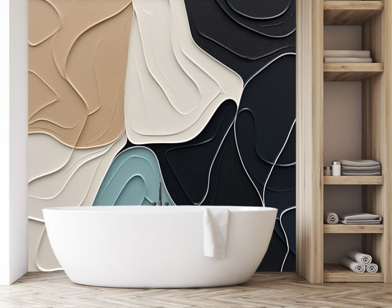 Golvende Harmonieën Minimalistische Abstracties in Beige en Teal