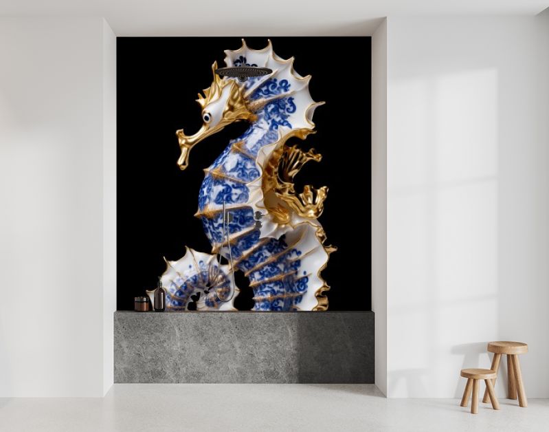 A Delft Blue Seahorse