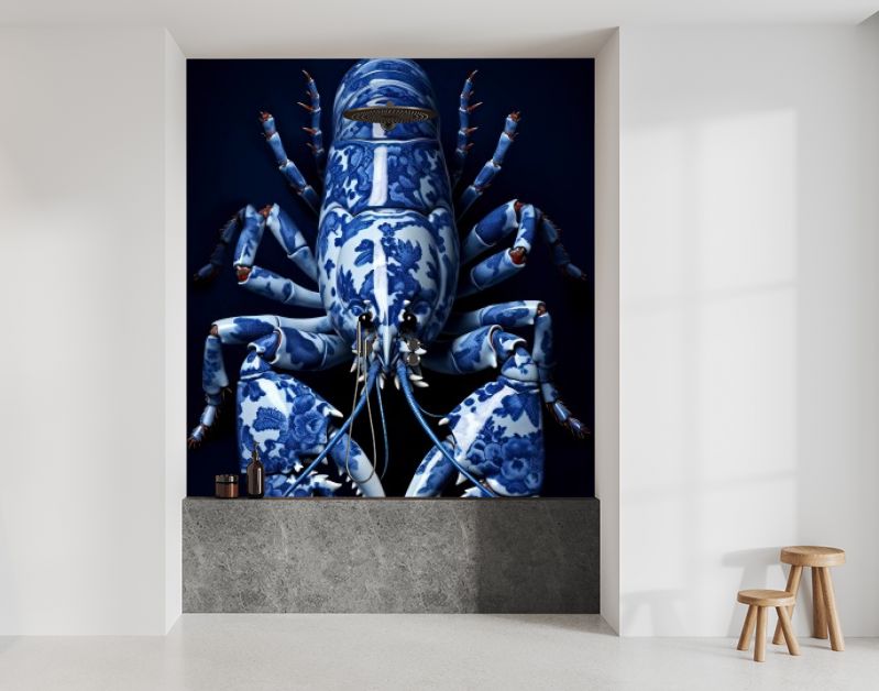 A lobster in Delft Blue style