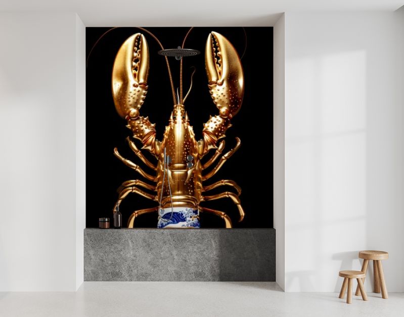 Golden lobster delft blue on black