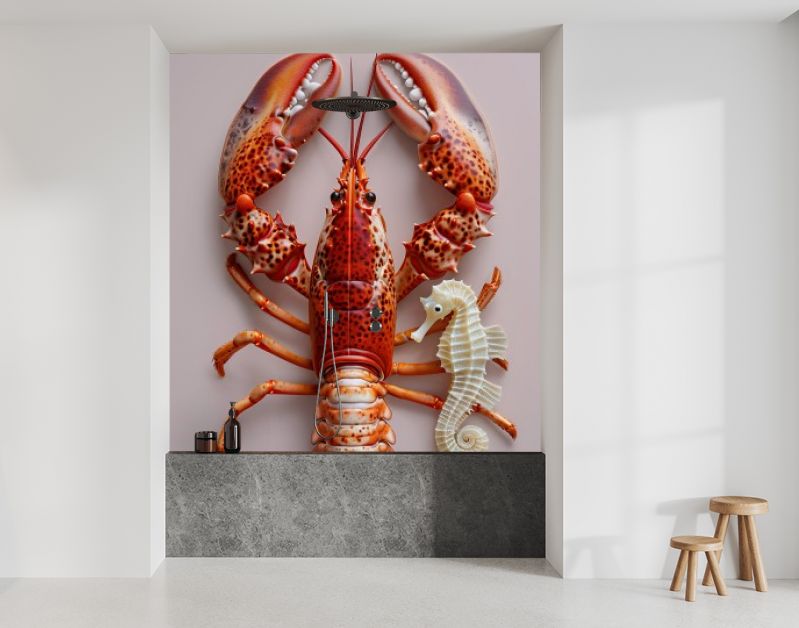 Rode kreeft met zeepaardje