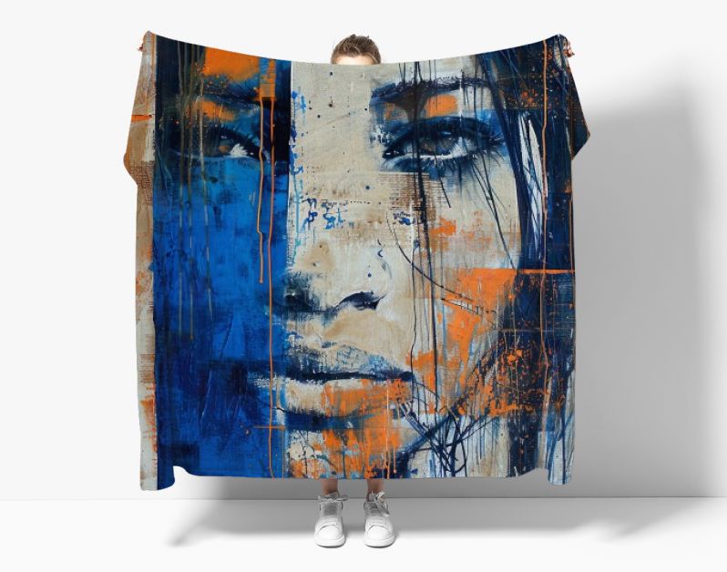 Bold echoes vintage portrait in blues and orange