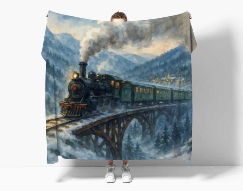 Winterse stoomtrein over brug in berglandschap