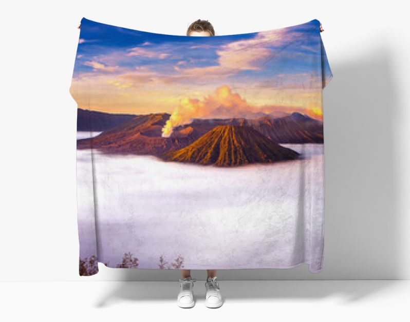 Mount Bromo volcano (Gunung Bromo) during sunrise from viewpoint on Mount Penanjakan in Bromo Tengger Semeru National Park, East Java, Indonesia.