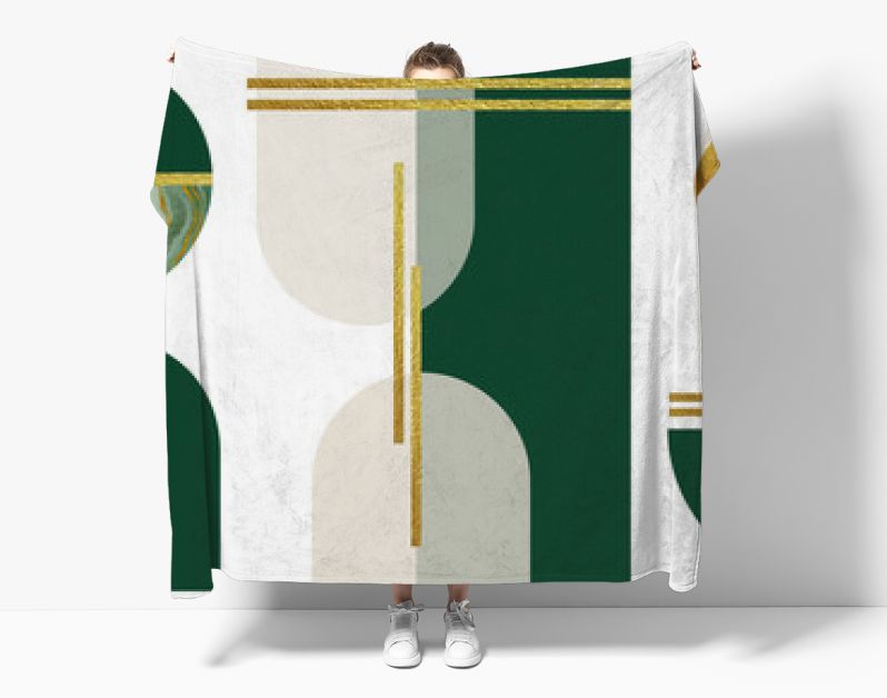 Abstracte minimalistische muurkunst in beige, groene, gouden kleuren. Eenvoudige lijnstijl. Gouden geometrische vormen, cirkels, modern creatief marmeren patroon.