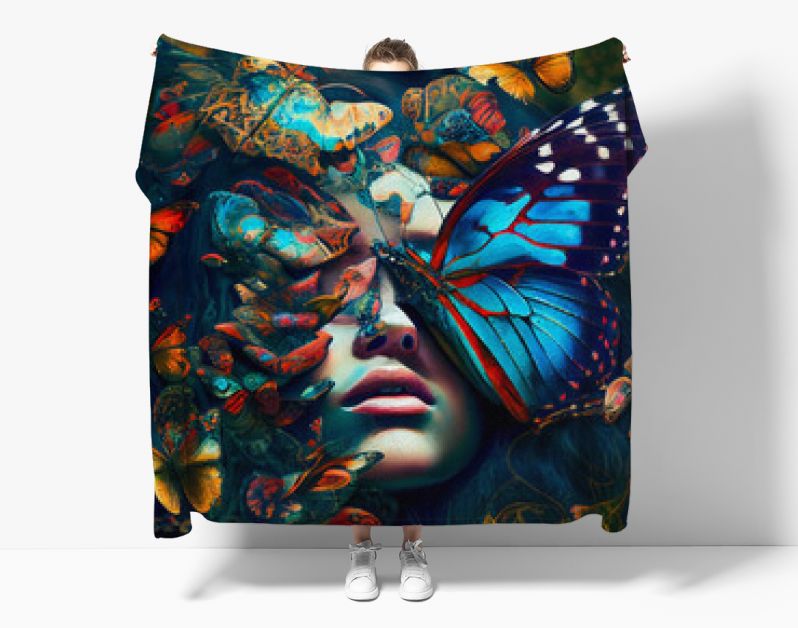 Portret van een vrouw met vlinders. Generatieve AI.