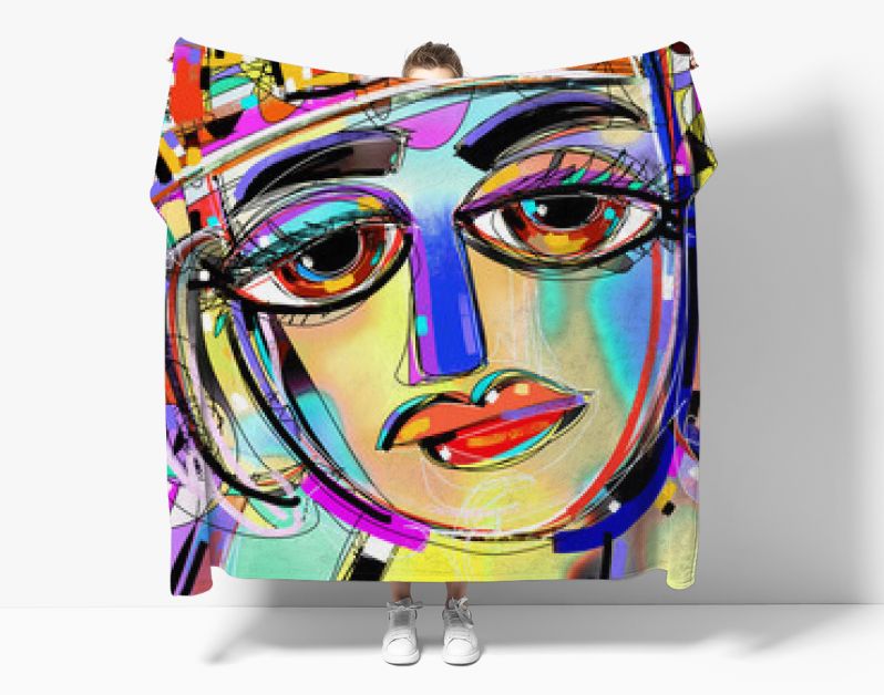 origineel abstract digitaal schilderij van menselijk gezicht, kleurrijke compo