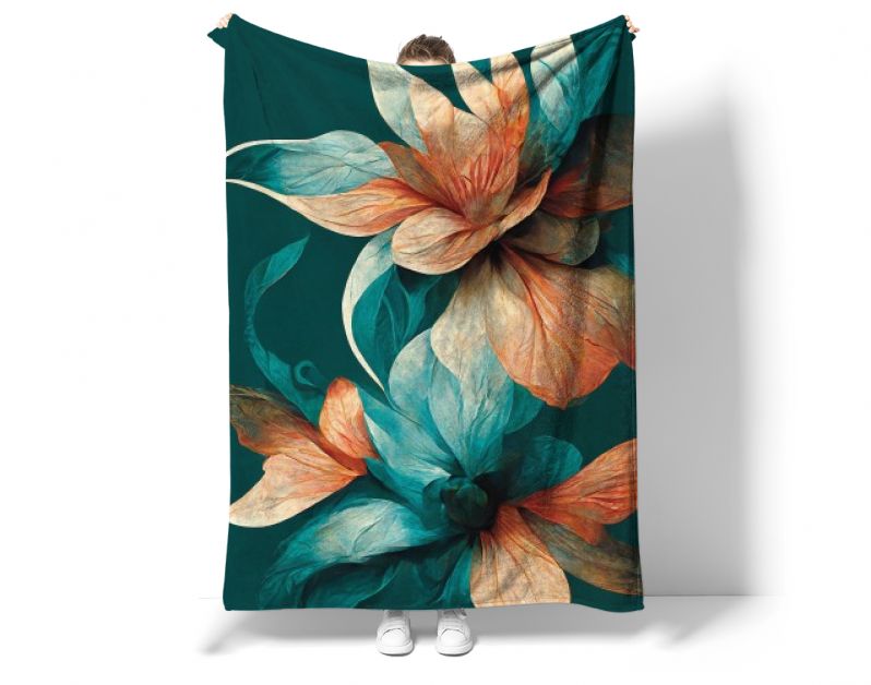 Creatief abstract bloemmotief Aqua Zalm kleuren
