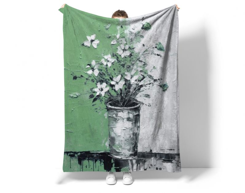 Bloemenpracht in Groene Vaas Iconische Impasto in Zwart-Wit