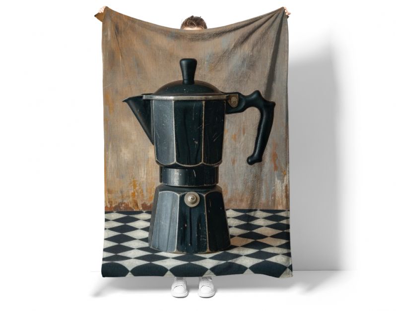 Koffie percolator zwart op geruit tafelkleed