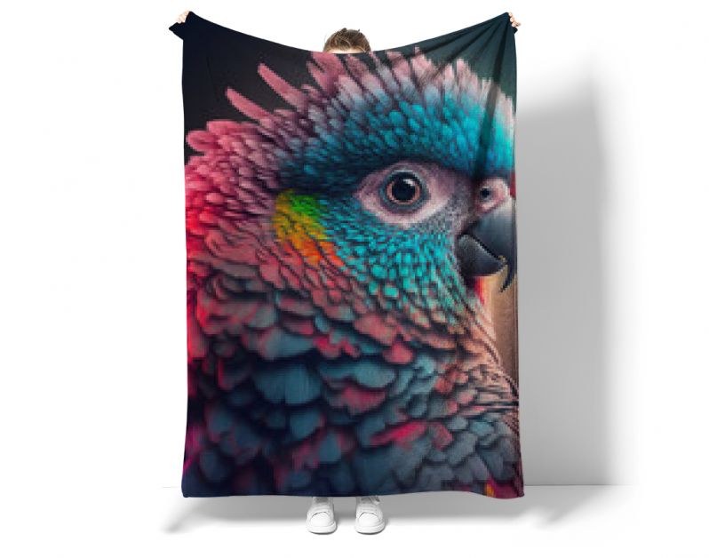 ai halverwege de reis gegenereerde illustratie van een kleurrijk papegaaienportret in blauwe en roze kleuren