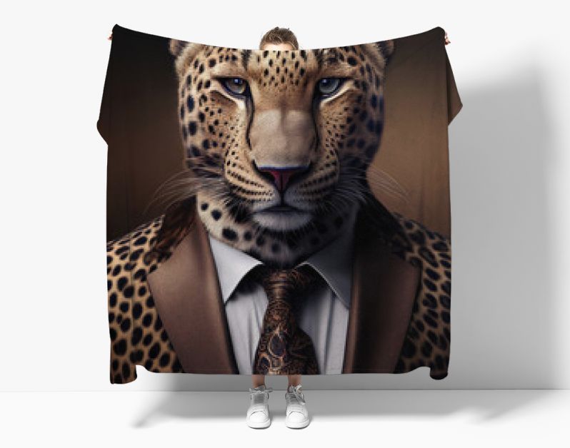 Portret van luipaard in een pak, generatieve ai